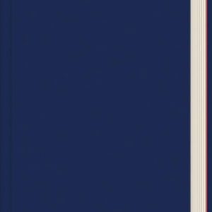 Ein blaues Notizbuch mit roten Akzenten und farbigen Lesezeichen liegt geschlossen vor weißem.