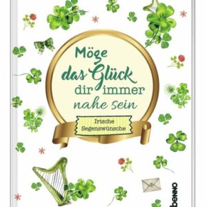 Das Buchcover zeigt irische Glückssymbole wie Kleeblätter und Harfen mit einem goldenen Schriftzug.