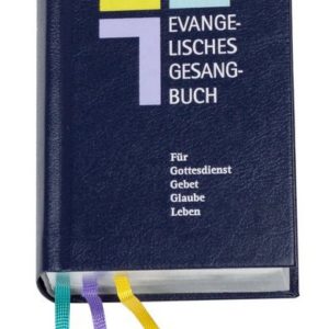 Das Evangelische Gesangbuch mit Kreuz-Symbol und farbigen Bändern dient Gottesdienst und Glauben.